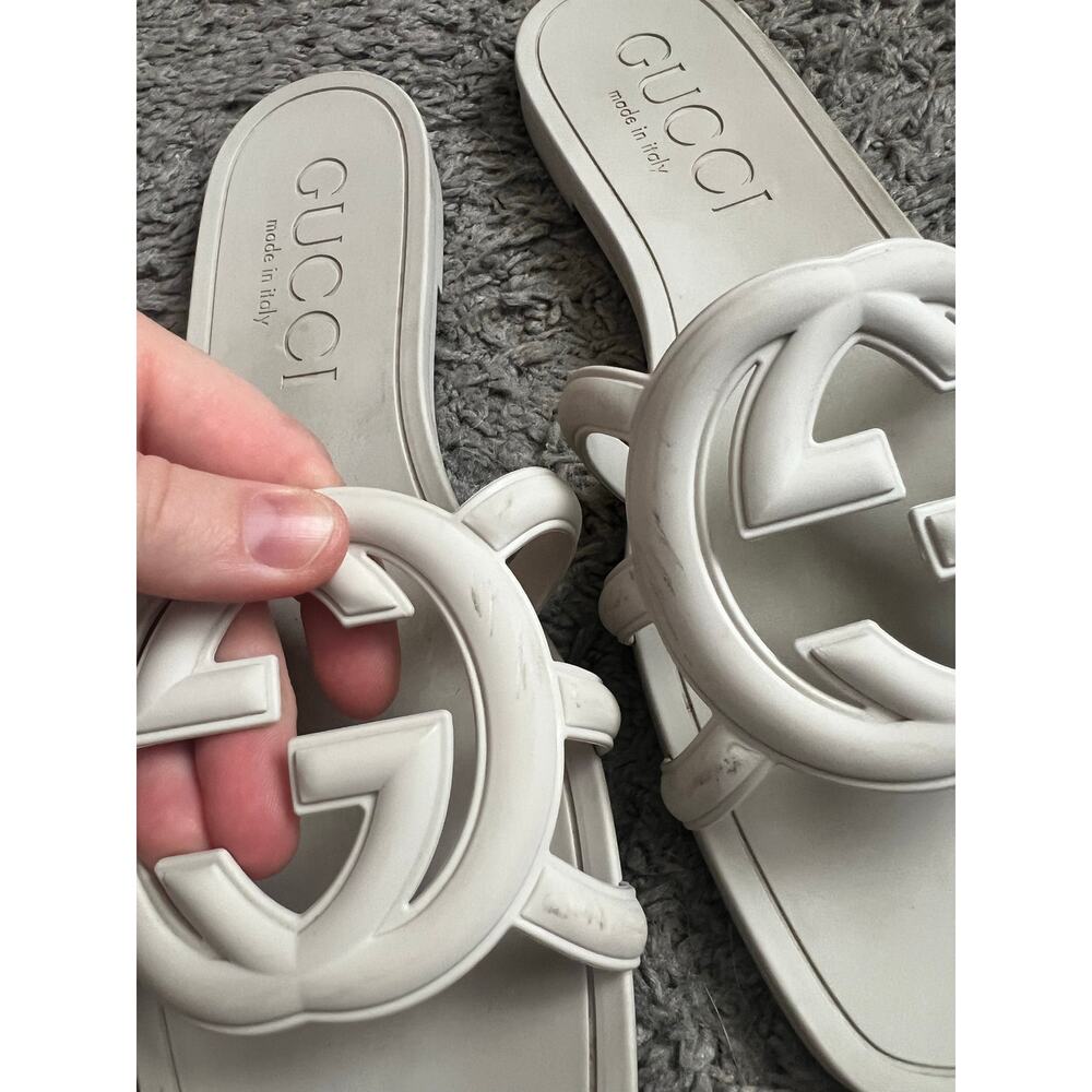 Gucci Palma Rubber Sandals in White Size 37 - Picture 3 of 9